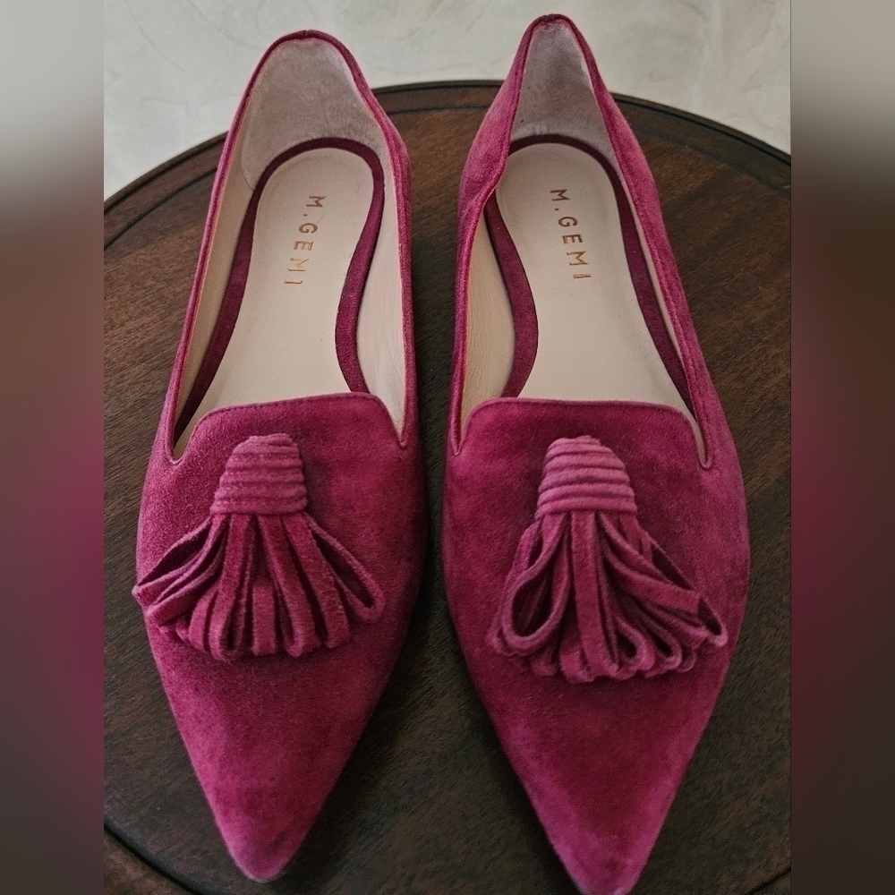 M.Gemi Suede Burgundy Tassle Detail Flat Heeled Italian Shoes-Size 36/6